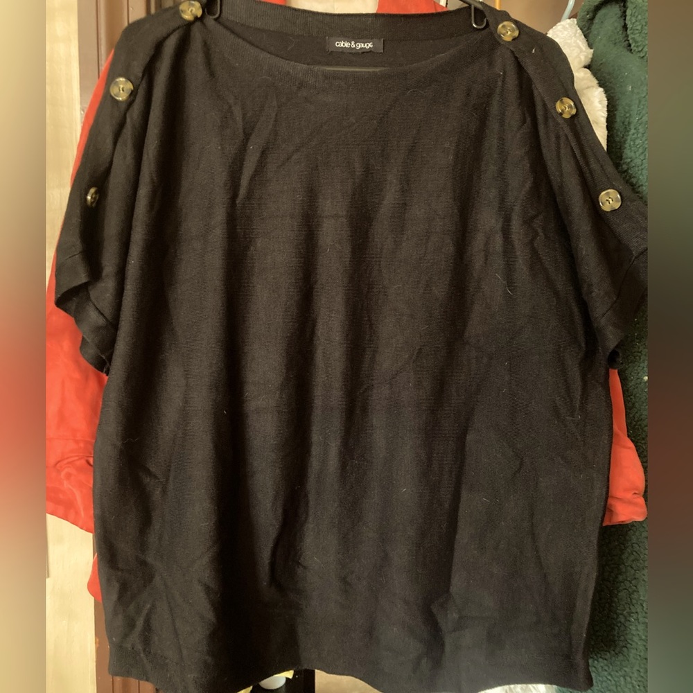 Cable & Gauge Black Knit Boatneck Dolman Sweater Button Shoulder Large